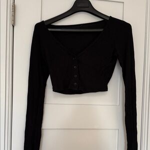 Alo Ribbed Cropped Long Sleeve Cardigan